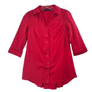 COLLEEN LOPEZ Red Pleated Tie Back Collared V Neck Size XS Career‎ Professional